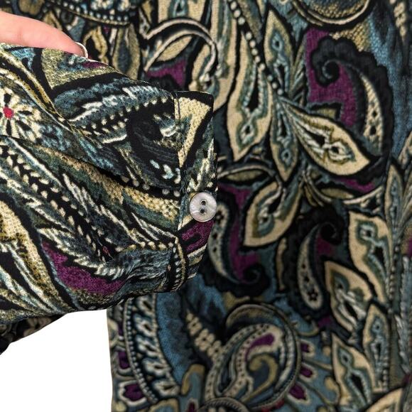 J Jill Long Sleeve Carmine Blouse Teal Green Paisley Double Layer Hem Women's XS - Picture 5 of 9